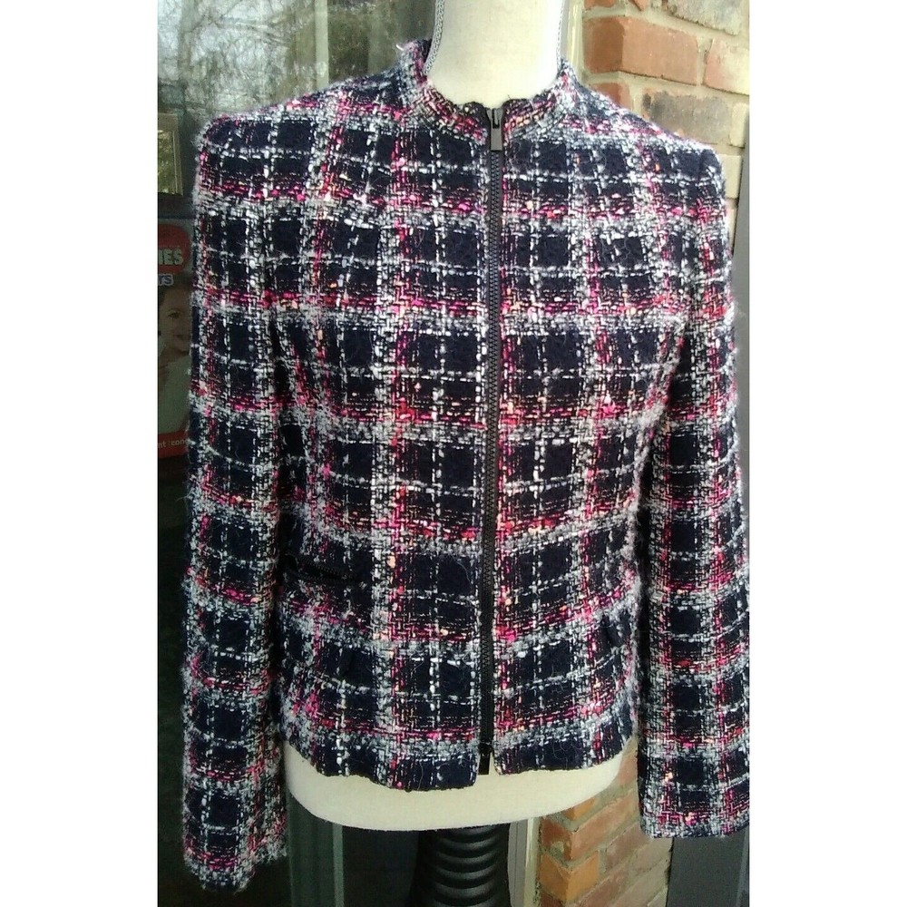 jones new york collection 6 blazer jacket navy lined zipper boucle wool blend